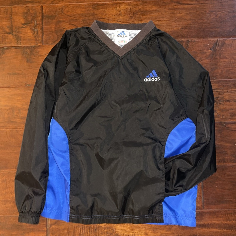 Adidas Wind Breaker Pullover Track Jacket Boys Size Medium Back Embroidered VTG‎